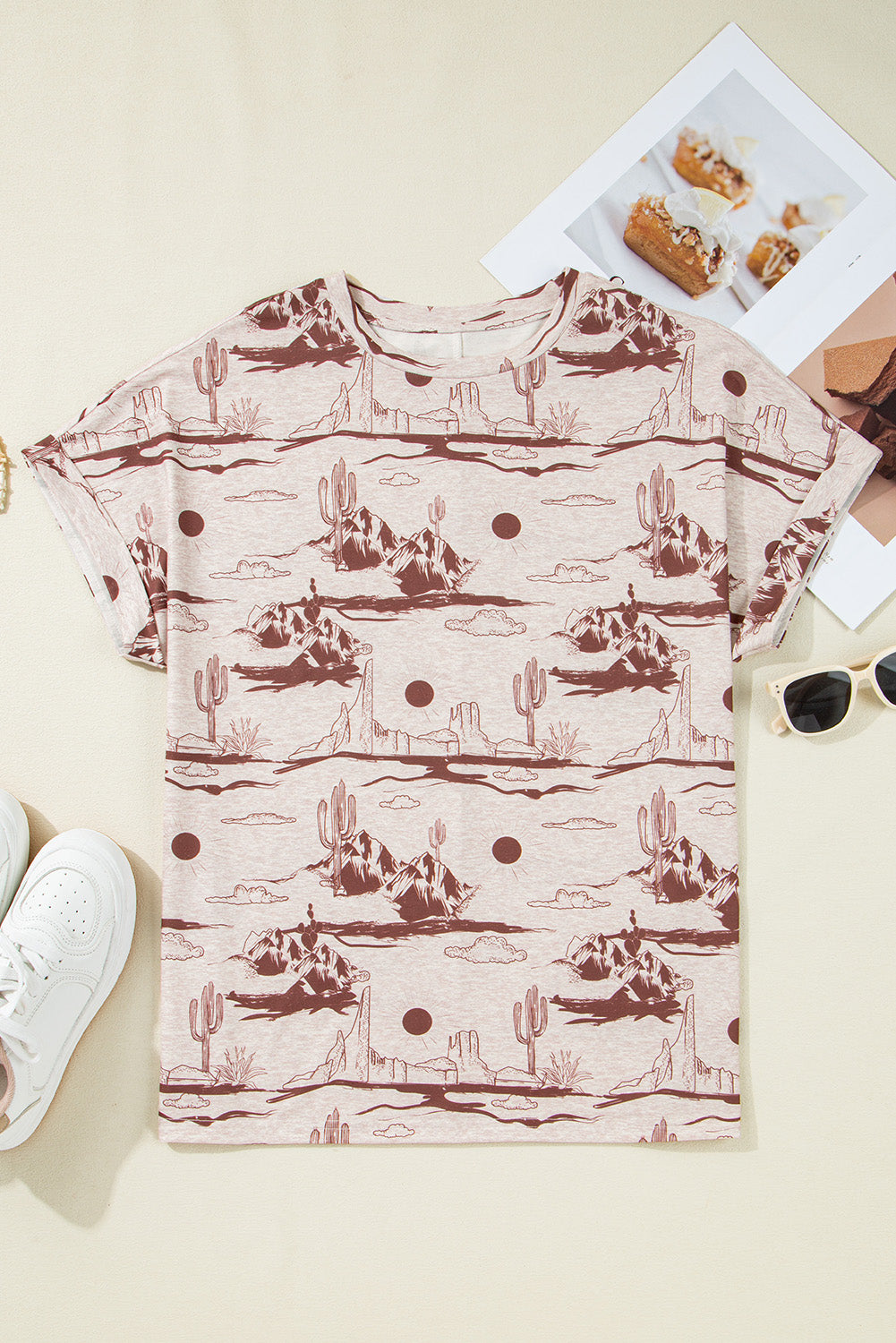 Brown Desert Sand Print Short Sleeve Knit Top